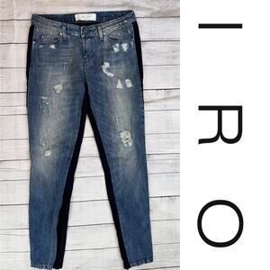 IRO Women's Denim Rayley Jeans Distressed Front / Black Stretch Back Size 27